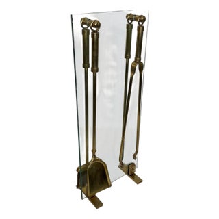 Design/One Glass and Brass Fireplace Tools For Sale