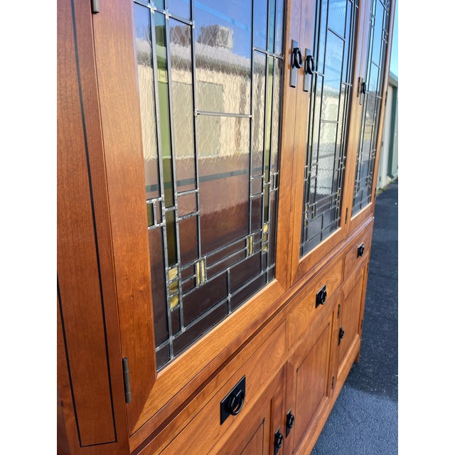 Stickley 21st Century Collection Leaded Glass Mission Cherry Buffet China Cabinet For Sale - Image 12 of 12
