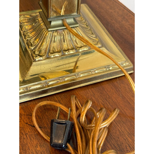 Vintage Banker's Green Glass & Brass Desk Lamp For Sale - Image 12 of 12