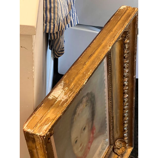 Antique Framed Pastel Portrait of Young Woman, Giltwood Frame, French Romantic Style For Sale - Image 10 of 12