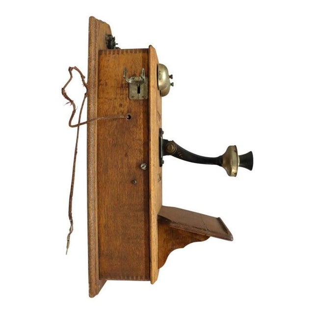 Traditional Antique Oak Wall Mount Crank Telephone Unsigned C1910 For Sale - Image 3 of 5