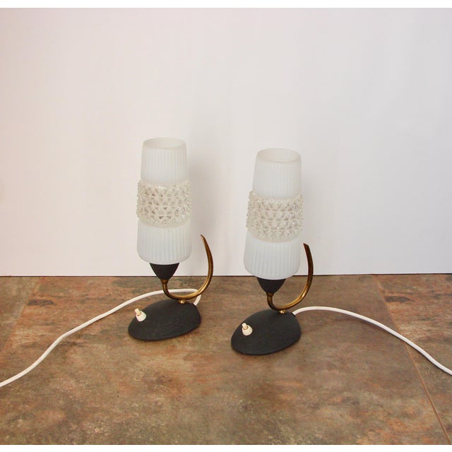 Mid-Century Lamps in Brass and Glass, 1960s, Set of 2, in Very Good conditions. Designed 1960 to 1969 European Plug (up to...