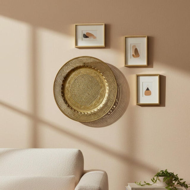 1970s Large Vintage Brass Platter Lattice Weave Wall Plate For Sale - Image 5 of 5