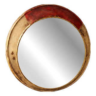 Vintage Industrial Round Mirror with Metal Frame For Sale