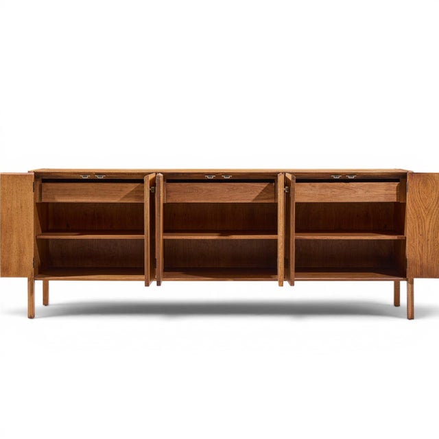 Jack Cartwright for Founders Style Mid Century Oak and Brass Credenza For Sale In Chicago - Image 6 of 10