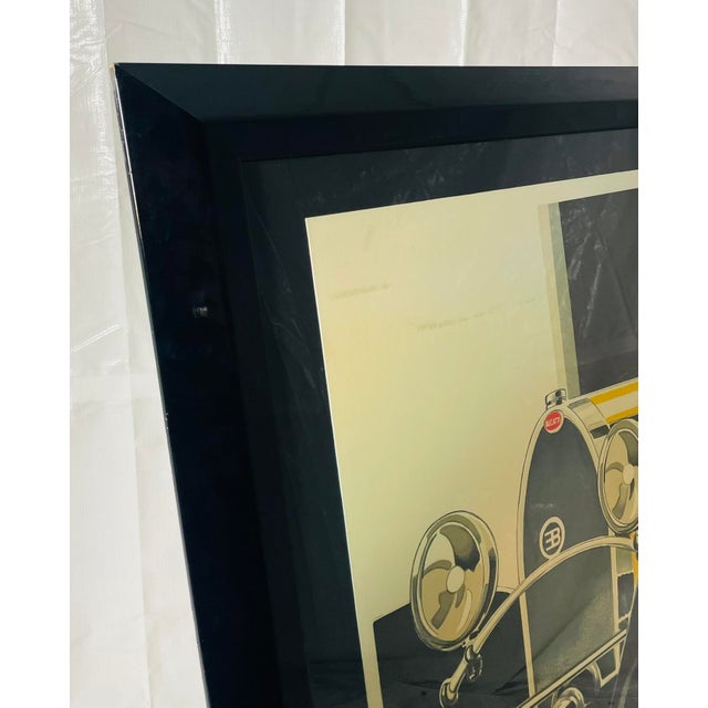 Glass 1950s Bugatti Type 46 Art Deco Lithograph Poster by René Vincent Framed For Sale - Image 7 of 18