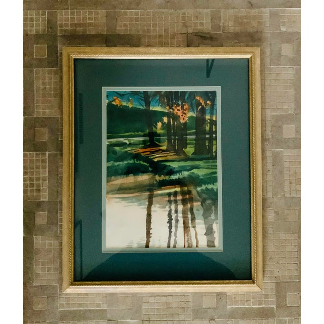 Vintage Watercolor ‘Trees, Water’ Artist Signed, Framed For Sale - Image 9 of 10