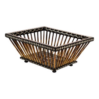 1880 Large Anglo Indian Porcupine Quill and Ebony Basket For Sale