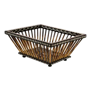 1880 Large Anglo Indian Porcupine Quill and Ebony Basket