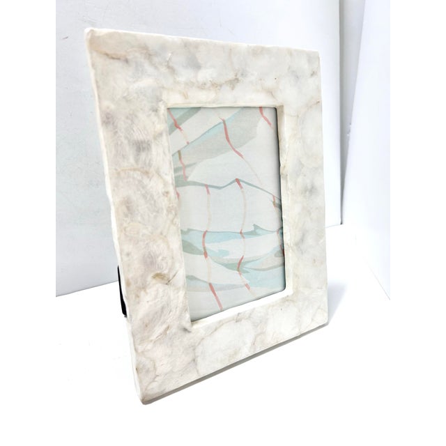 Contemporary Vintage Capiz Shell Picture Frame – Iridescent Coastal Decor Hollywood Regency Style For Sale - Image 3 of 12