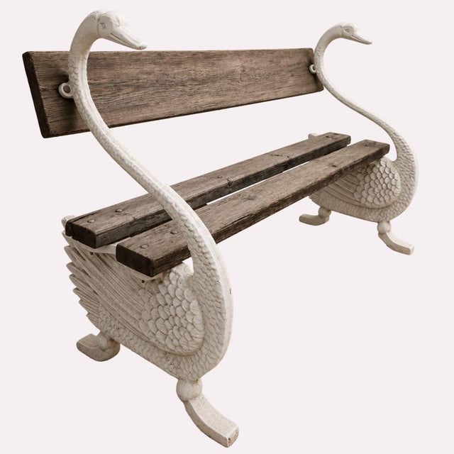 Gold Cast Iron and Wood Swan Garden Bench, France, 1950s For Sale - Image 8 of 8