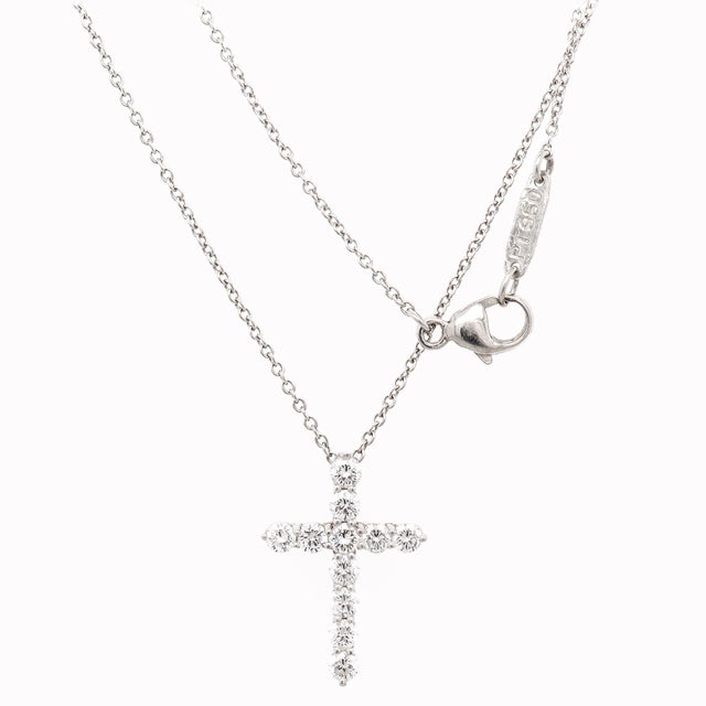 Silver Tiffany & Co. Platinum & Diamond Pendant Cross 16-Inch Necklace For Sale - Image 8 of 18