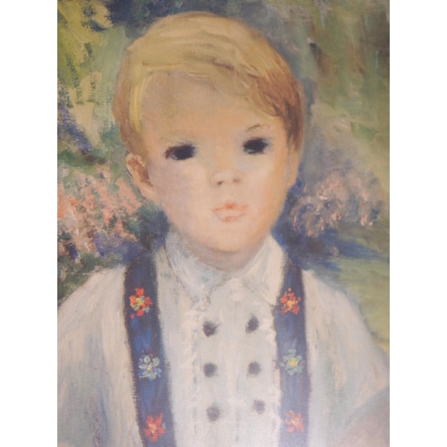 Traditional Gold Framed Print of Boy W. Basket - Signed For Sale - Image 3 of 12