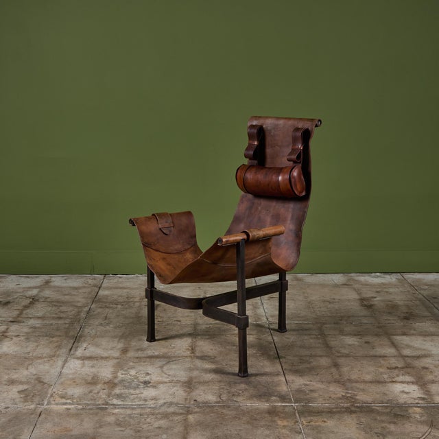 Patinated Jean-Paul Rykaert Leather Sling Chair For Sale - Image 4 of 18