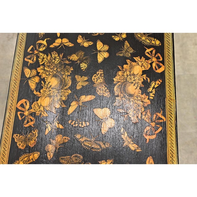 Black Early 20th Century English Painted Vintage Table with Découpage For Sale - Image 8 of 13