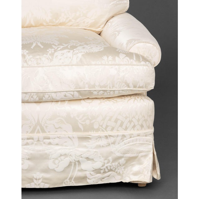 Contemporary White Silk Damask Upholstered Easy Chairs, Pair For Sale - Image 3 of 6