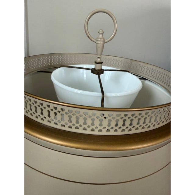 Off-white Mid 20th Century Pair of Vintage Off White Bouillotte-Style Tole Lamps For Sale - Image 8 of 12