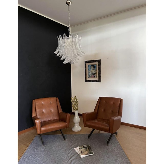 Glass Italian Murano Trasparent Felci Glass Chandelier, 1990 For Sale - Image 7 of 18