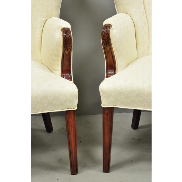 Mid 20th Century Vintage French Art Deco Style Channel Wingback Mahogany Lounge Arm Chairs - Pair For Sale - Image 5 of 16