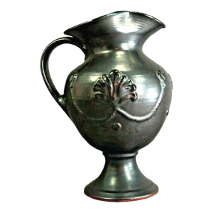 Mid 20th Century Studio Pottery Redware Black Glaze Pitcher Vase