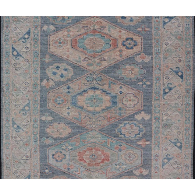 Modern Oushak With Three Large Medallion Design on a Blue-Gray Field For Sale In Atlanta - Image 6 of 12