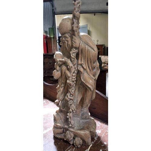 Large Chinese Sculpture in Light Wood For Sale - Image 4 of 7
