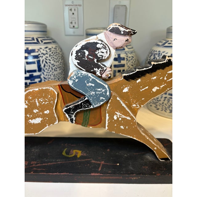 Ralph Lauren Vintage Handmade Folk Art Jockey Horse Racing Wood Sculpture For Sale - Image 4 of 13
