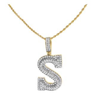 Men's 10K Yellow Gold 1 5/8 Cttw Letter S Initial Pendant Necklace For Sale