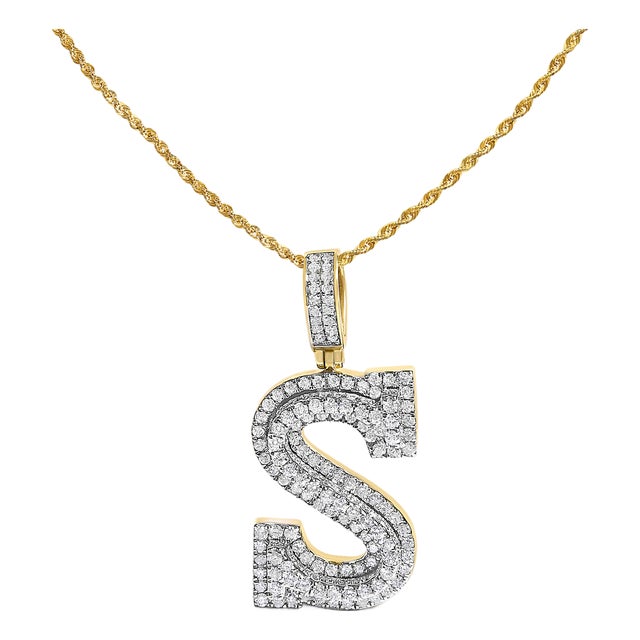 Men's 10K Yellow Gold 1 5/8 Cttw Letter S Initial Pendant Necklace For Sale