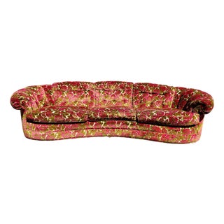 Mid 20th Century Vintage Mid Century Modern Tufted Velvet Floral Print Sofa For Sale