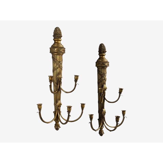 Neoclassical Style, Candelabra Wall Sconces, Giltwood, Usa, 1940s For Sale In New York - Image 6 of 12