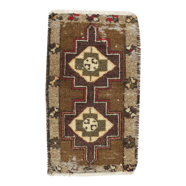 Mini Vintage Brown Turkish Rug For Sale