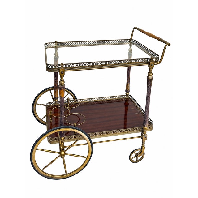 Brass and Wood Bar Trolley by Maison Jansen, France, 1940s For Sale - Image 9 of 9