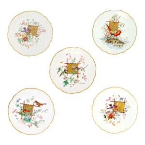 Rare Antique Haviland Limoges Cabinet Plates Birds Set of 5 C 1877