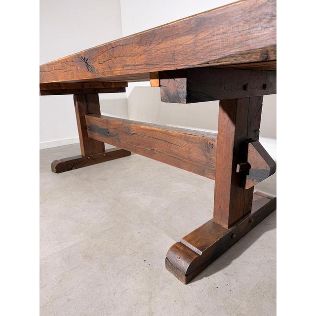 Rustic Wood Trestle Dining Table For Sale - Image 4 of 7