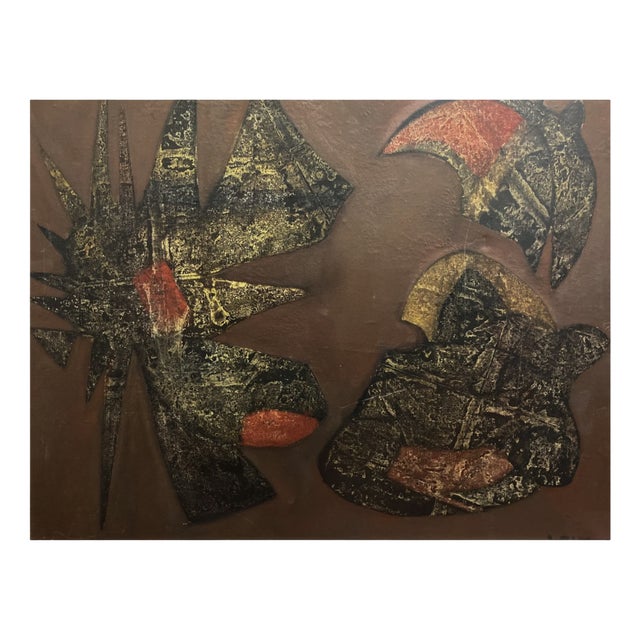 Ernst Went, Modernist Geometric Composition in Earth Tones, 1959, Oil on Fiberboard For Sale