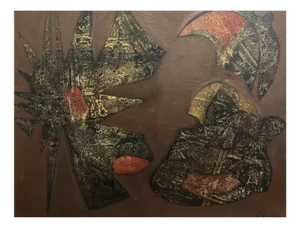 Ernst Went, Modernist Geometric Composition in Earth Tones, 1959, Oil on Fiberboard