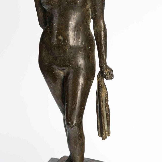 Art Deco Bronze Sculpture on Stone Base, 1930 For Sale - Image 3 of 9