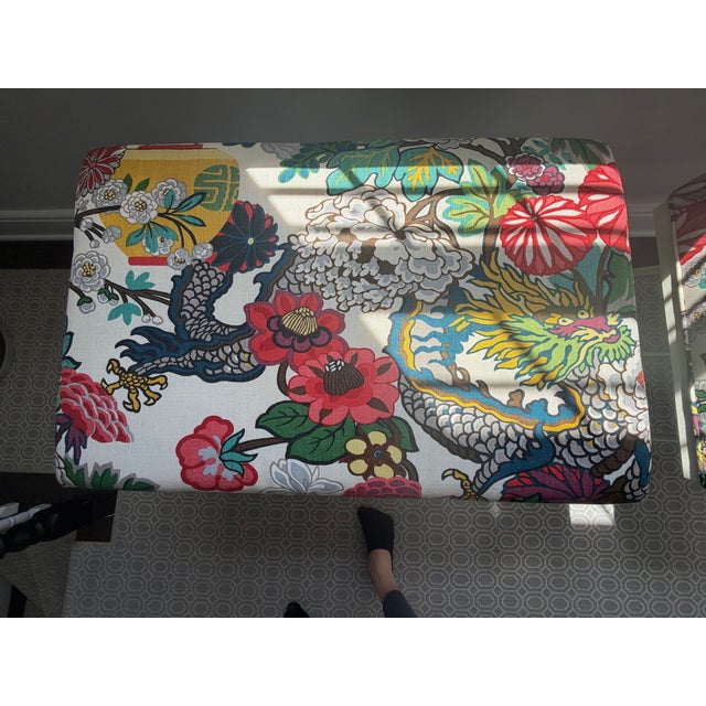 Schumacher Matching Schumacher Dragon Fabric Bench Seats For Sale - Image 4 of 5