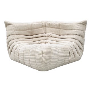 French Beige Corduroy Togo Corner Seat attributed to Michel Ducaroy for Ligne Roset, 1970s For Sale