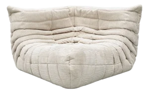 French Beige Corduroy Togo Corner Seat attributed to Michel Ducaroy for Ligne Roset, 1970s