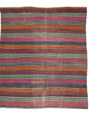 Vintage Colorful Striped Turkish Kilim Rug