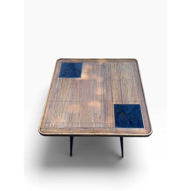 Vintage Stitched Leather and Rattan Gueridon by Jacques Adnet, 1950s For Sale - Image 10 of 12