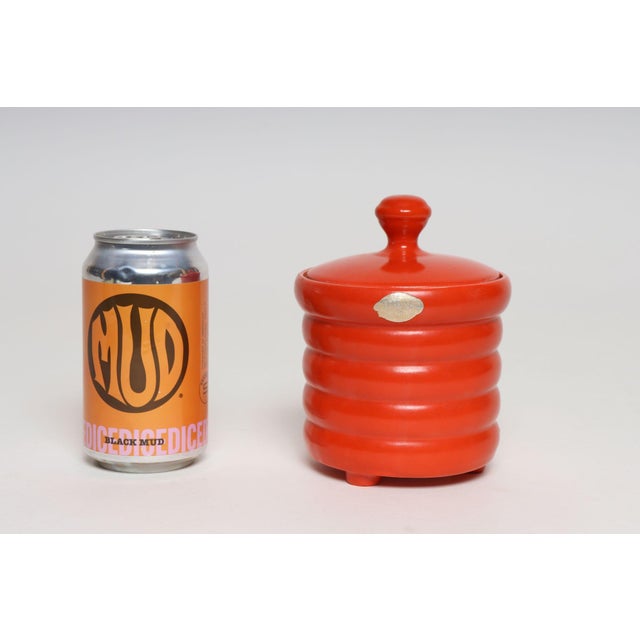 Orange Vintage Czech Bohemian Orange Art Pottery Ribbed Lidded Canister by Erphila For Sale - Image 8 of 17