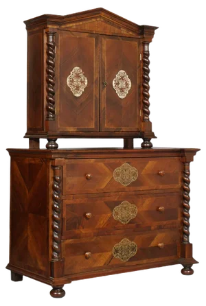 19th-Century Austrian Chest of Drawers in Walnut, Veneer Walnut & Silver Inlaid
