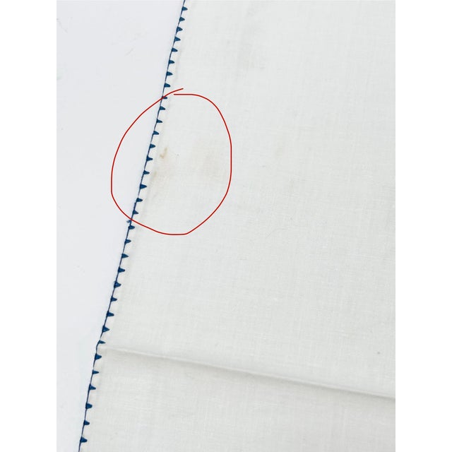Blue Vintage Hand Embroidered Floral Cotton Dinner Napkins – Blue Stitch Trim, Cottage Style (Set of 10) For Sale - Image 8 of 12