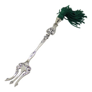 Vintage Italian Handmade Genuine Silver Decorative Dessert Fork With Tassel For Sale