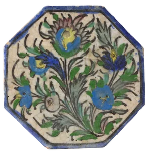 Antique Middle Eastern Qajar Dynasty Octagonal Pottery Tile, 19th Century