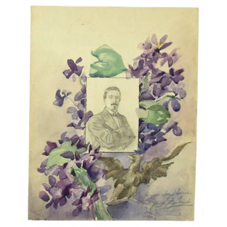 Jane Dubaut, Portrait, Pencil and Watercolor, 1920s For Sale
