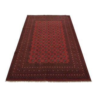 1990s Vintage Tribal Oriental 6’8” X 9’5” Red Wool Hand-Knotted Area Rug For Sale